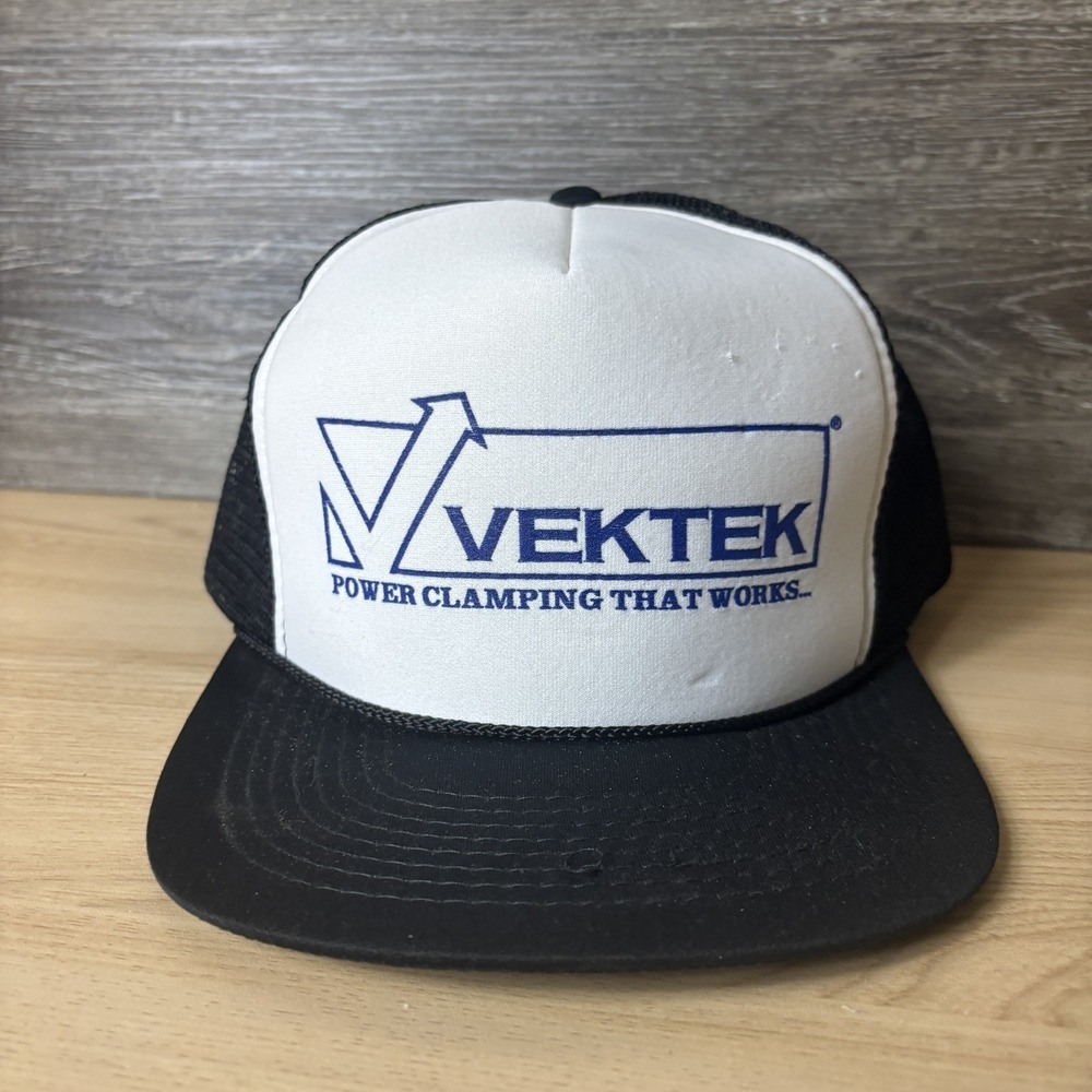 Vintage Vektek Hat Cap Snap Back Trucker Power Clamping Works Mens Adjustable